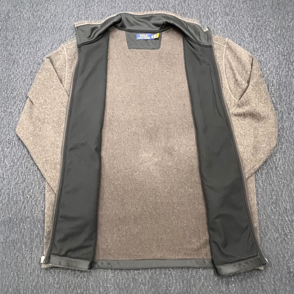 Polo Ralph Lauren Mens XLT Brown Heathered Full Zip Fleece Sweater Jacket Logo - Picture 7 of 10